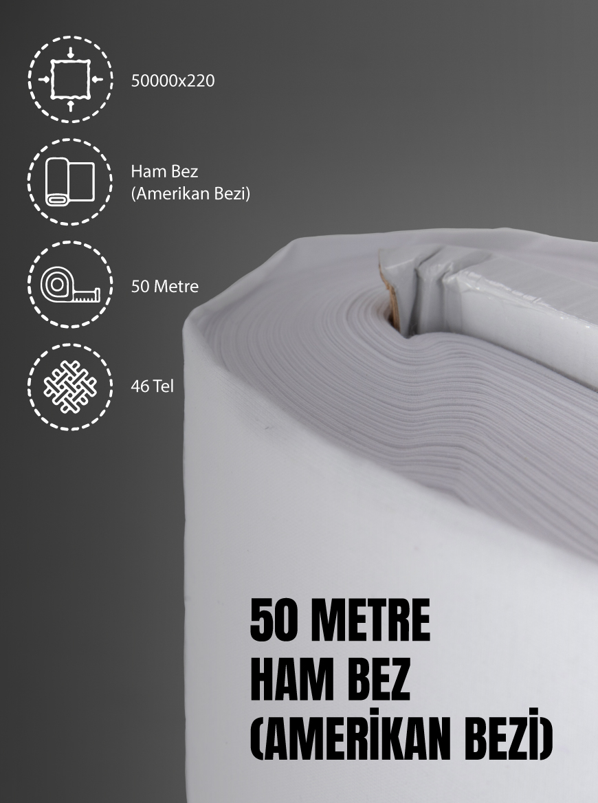 %100 Pamuk 46 Tel Amerikan Bezi Ham Bez Punch Kumaş - Beyaz 5000x220 cm