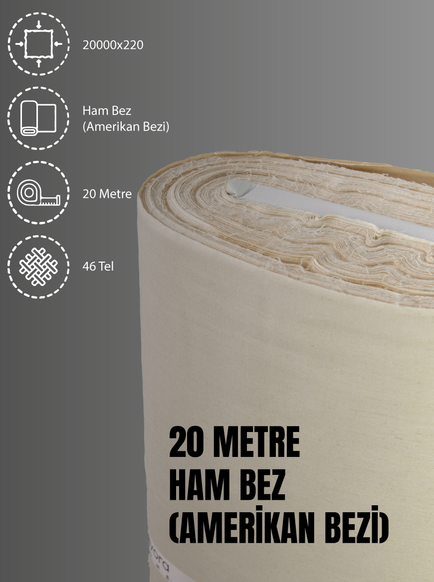 %100 Pamuk 46 Tel Amerikan Bezi Ham Bez Punch Kumaş - Krem 2000x220 cm