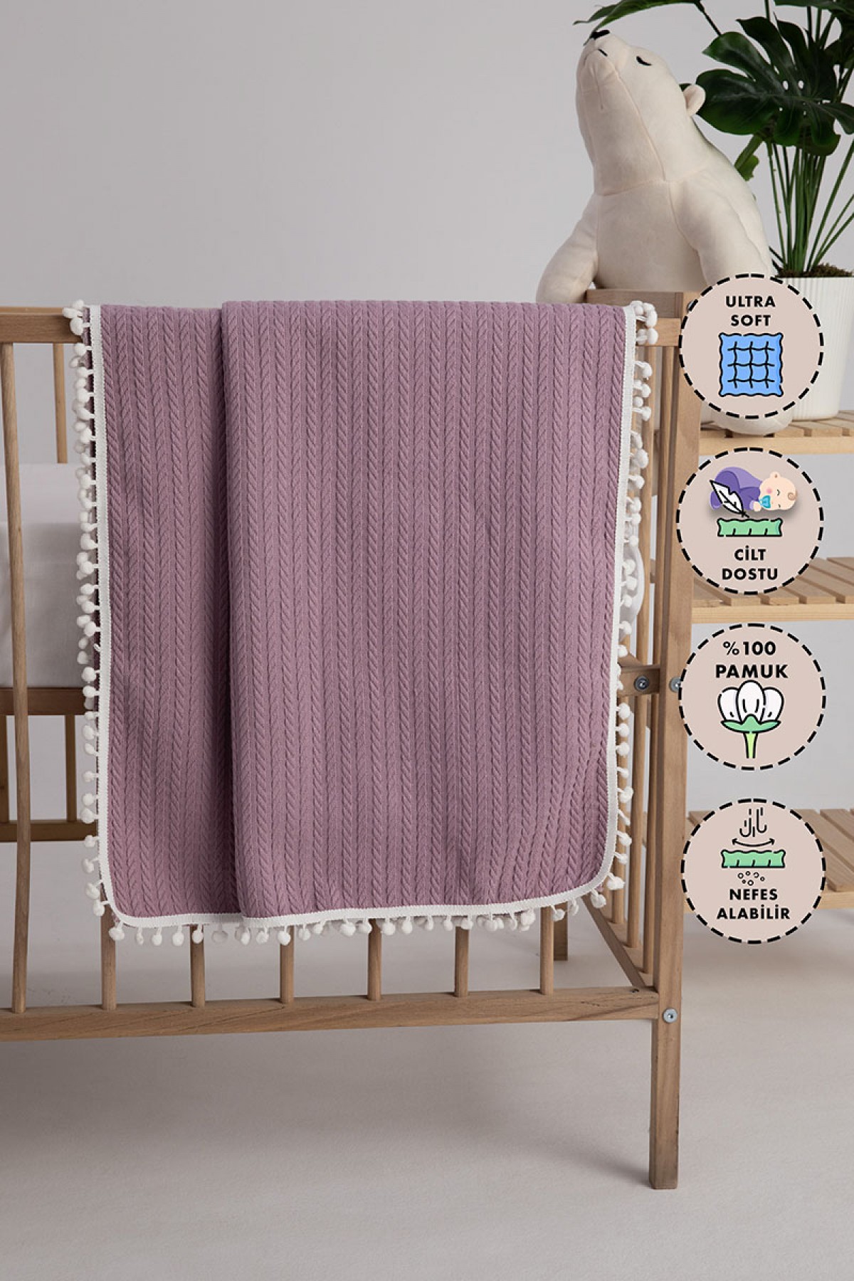 %100 Pamuk Cherry Bebek Battaniyesi - Lila %100 Pamuk Cherry Bebek Battaniyesi - Lila