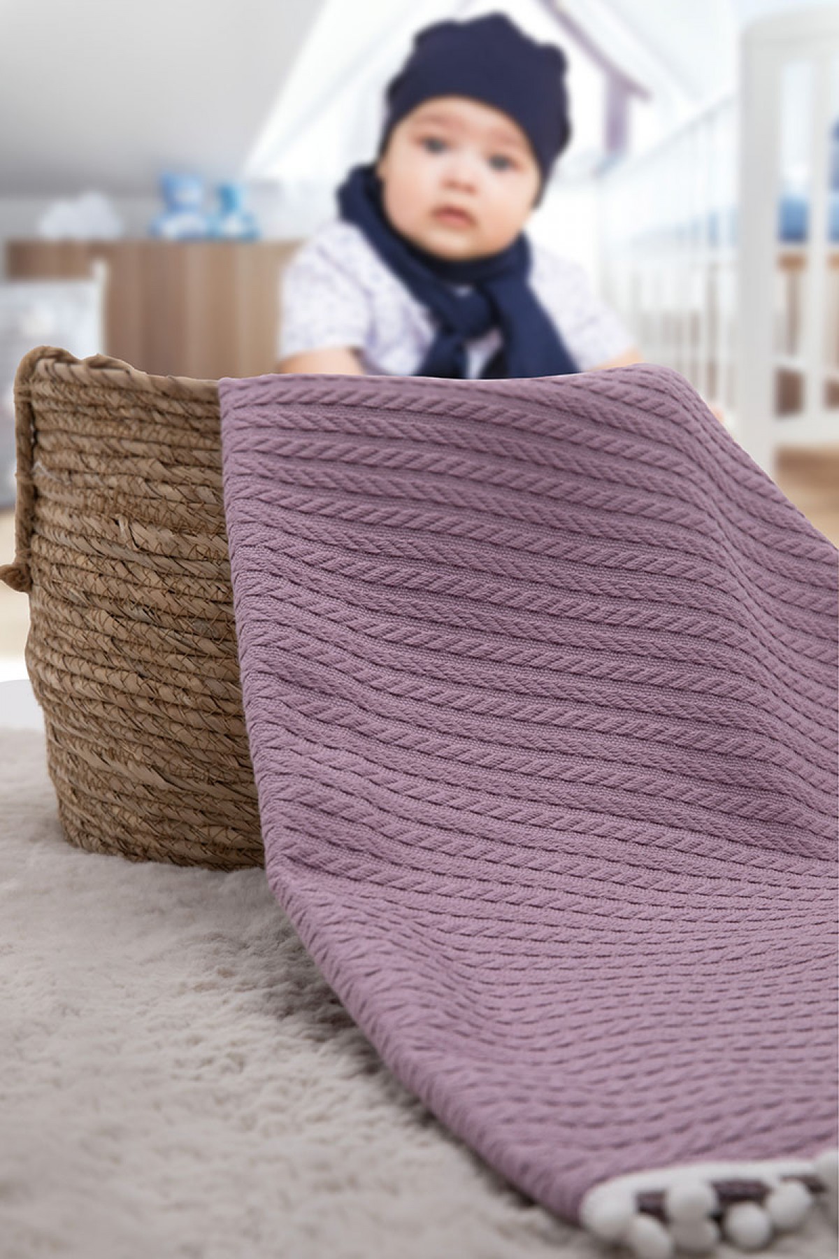 %100 Pamuk Cherry Bebek Battaniyesi - Lila %100 Pamuk Cherry Bebek Battaniyesi - Lila