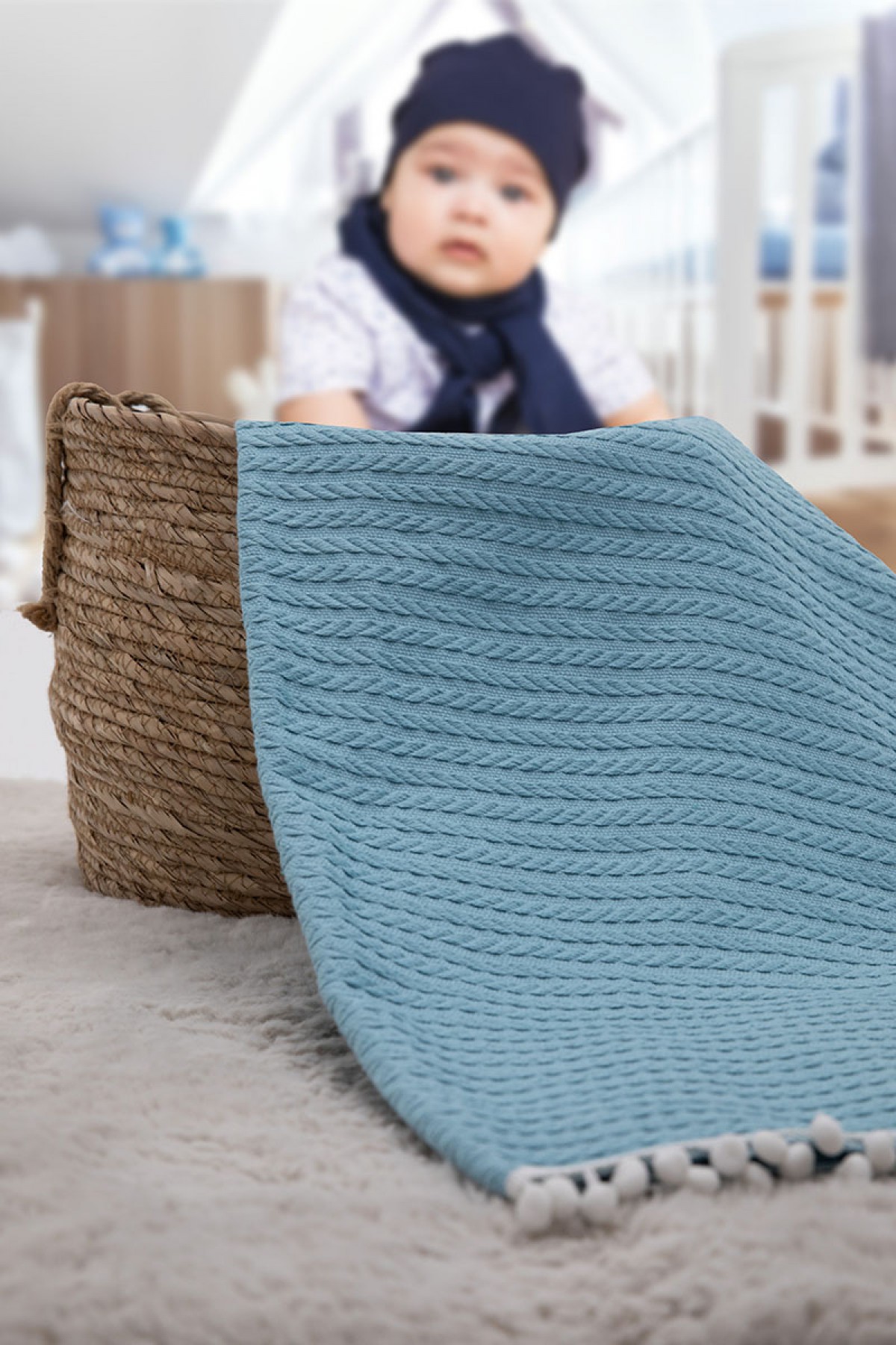 %100 Pamuk Cherry Bebek Battaniyesi - Turkuaz %100 Pamuk Cherry Bebek Battaniyesi - Turkuaz