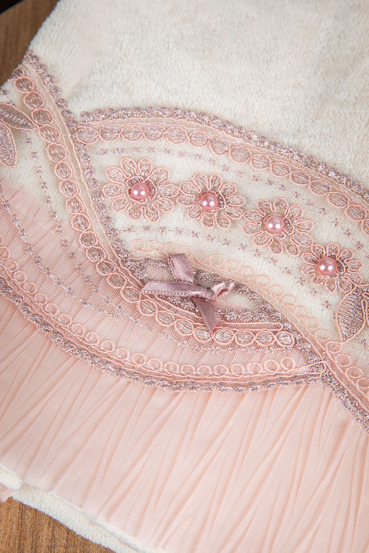 %100 Pamuk Fiyonk Güpürlü Çeyizlik 2li Havlu 50x90 - Pudra %100 Pamuk Fiyonk Güpürlü Çeyizlik 2li Havlu 50x90 - Pudra