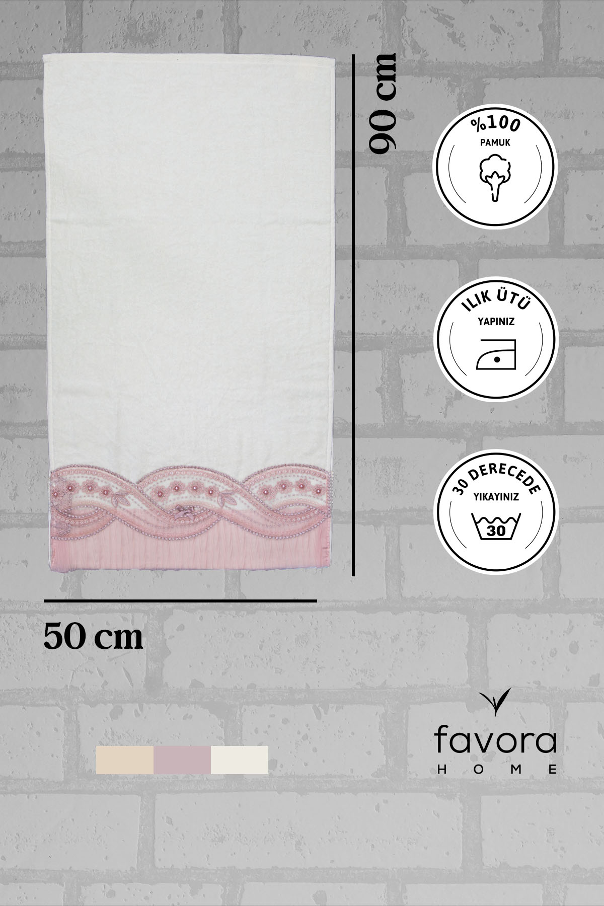 %100 Pamuk Fiyonk Güpürlü Çeyizlik Havlu 50x90 - Pudra %100 Pamuk Fiyonk Güpürlü Çeyizlik Havlu 50x90 - Pudra