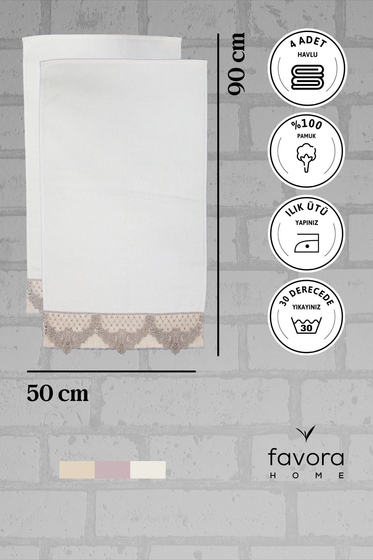 %100 Pamuk İnci Güpürlü Çeyizlik 4'lü Havlu 50x90 - Krem - Vizon %100 Pamuk İnci Güpürlü Çeyizlik 4'lü Havlu 50x90 - Krem - Vizon