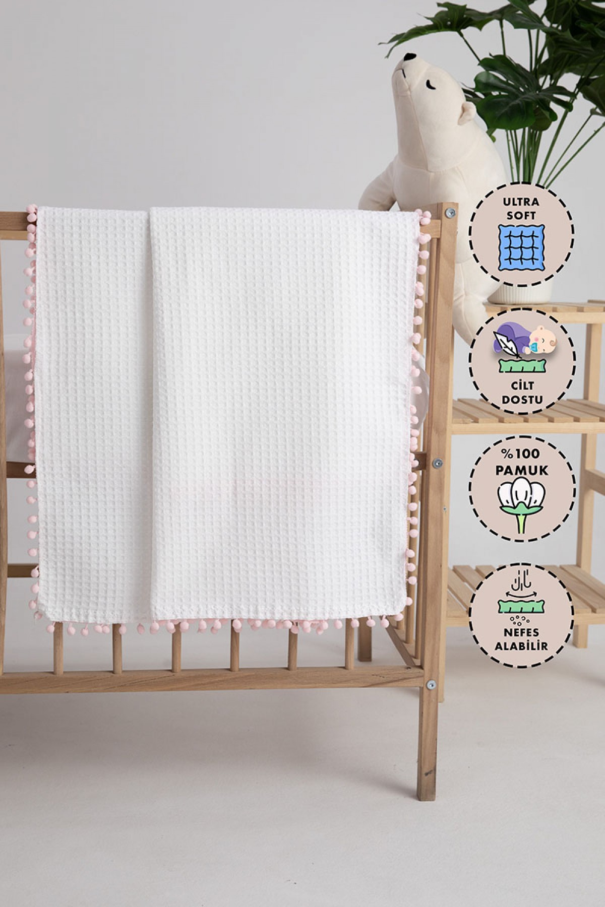 %100 Pamuk Macaron Bebek Battaniyesi - Pembe %100 Pamuk Macaron Bebek Battaniyesi - Pembe