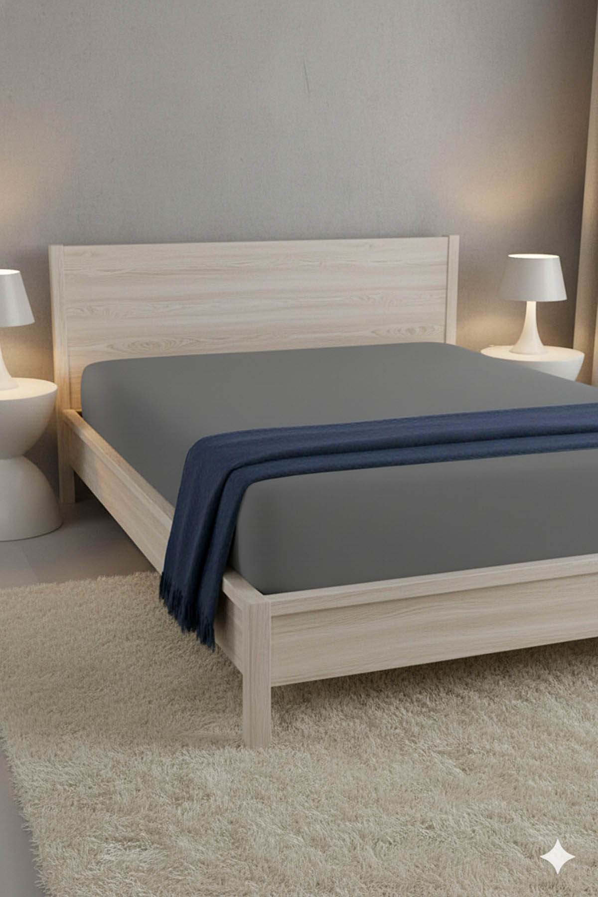 %100 Pamuk Ranforce Premium Çift Kişilik Çarşaf - Koyu Gri