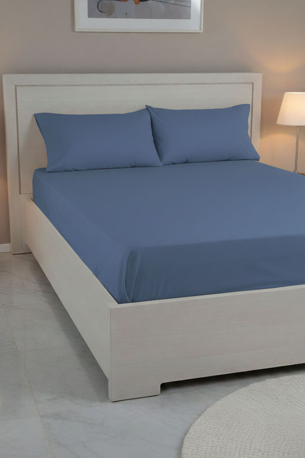%100 Pamuk Ranforce Premium Çift Kişilik Çarşaf Seti - İndigo