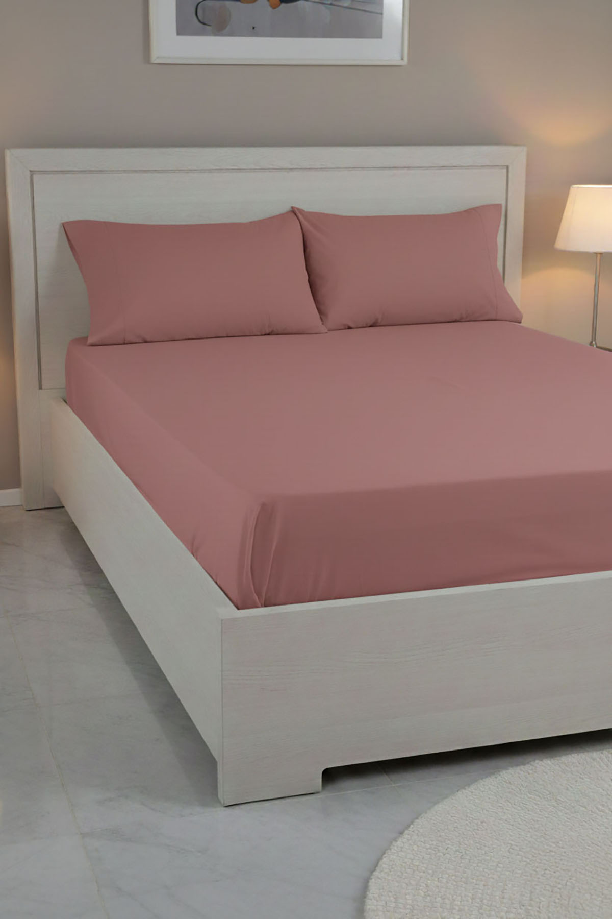 %100 Pamuk Ranforce Premium Çift Kişilik Çarşaf Seti - Pudra