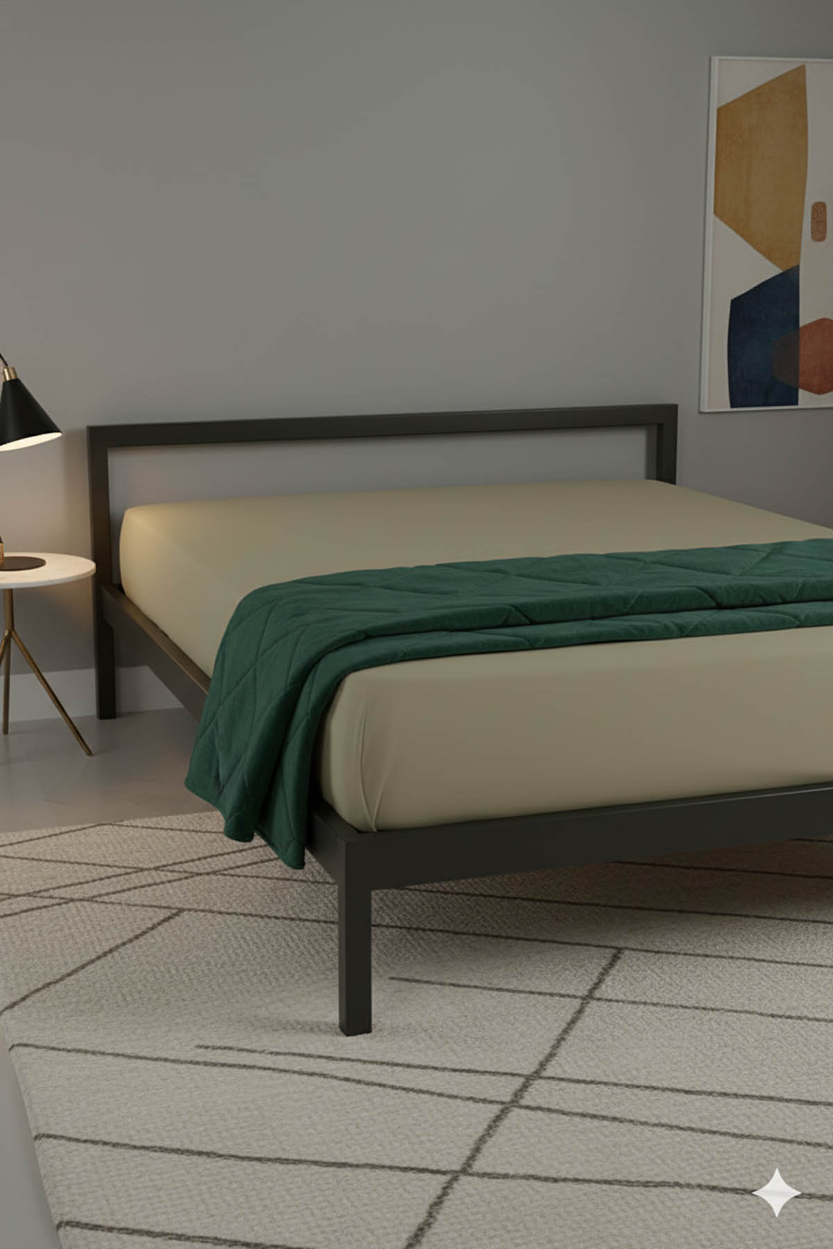 %100 Pamuk Ranforce Premium Çift Kişilik Lastikli Çarşaf - Bej