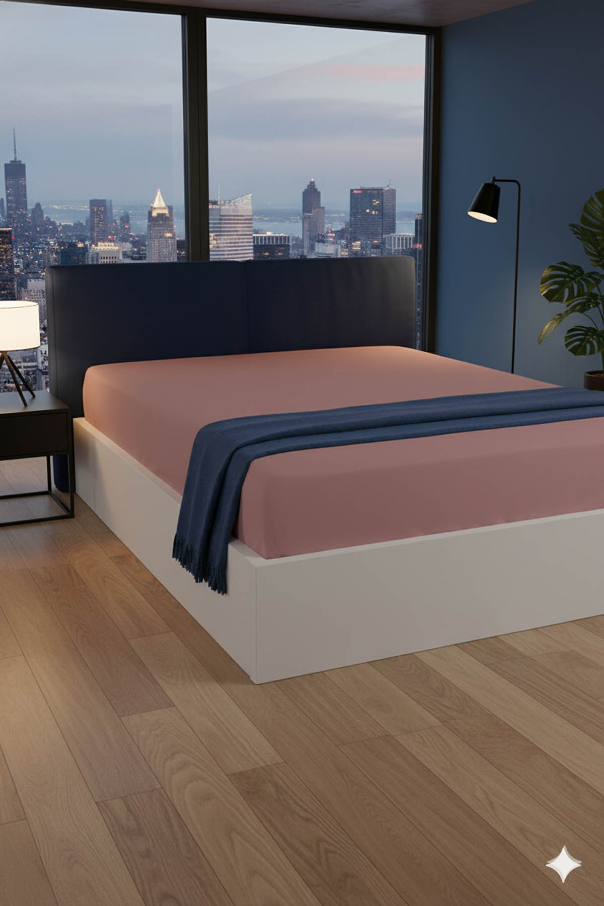 %100 Pamuk Ranforce Premium Çift Kişilik Lastikli Çarşaf - Pudra