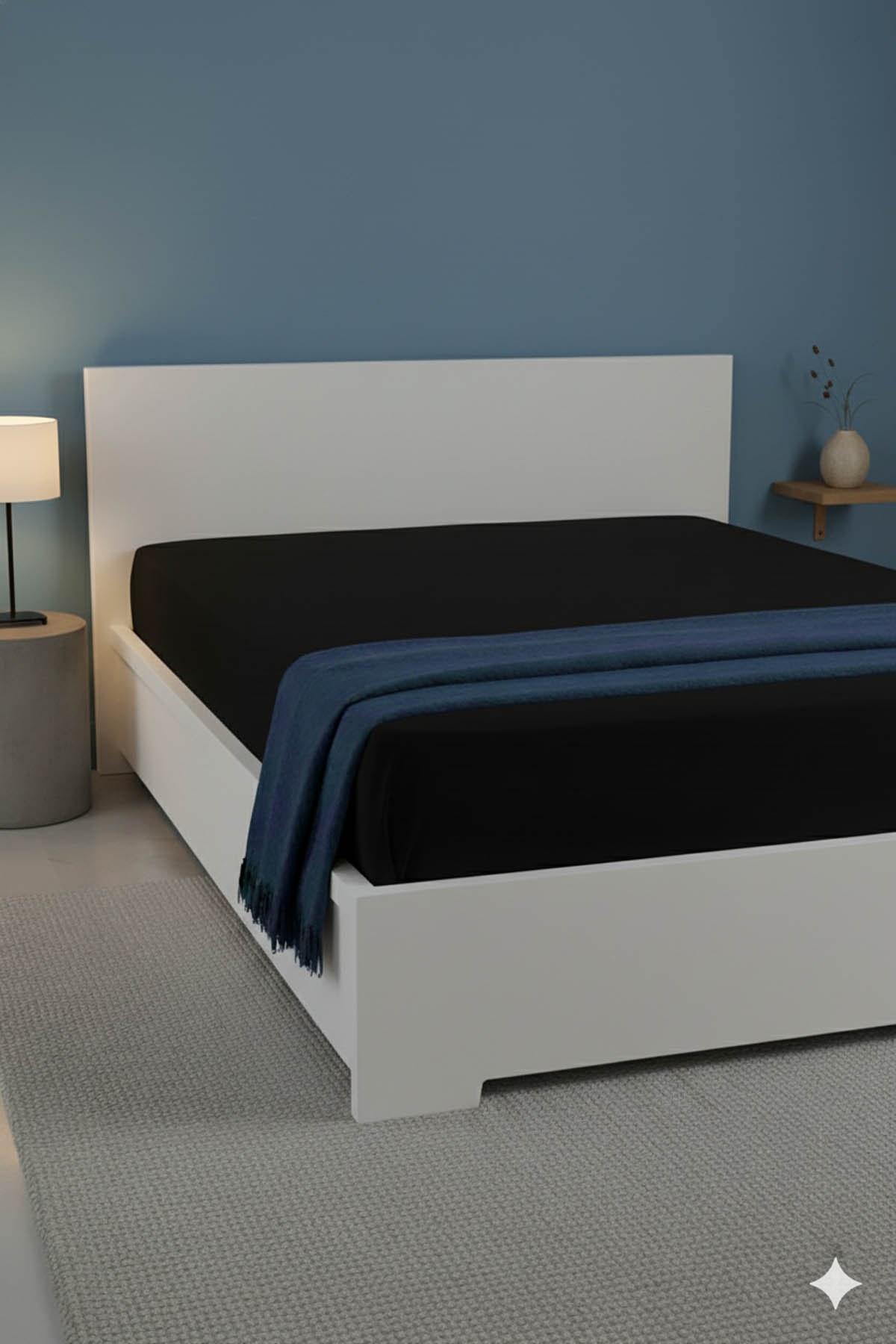 %100 Pamuk Ranforce Premium Çift Kişilik Lastikli Çarşaf - Siyah