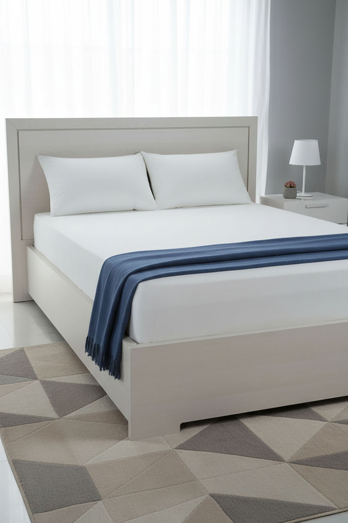 %100 Pamuk Ranforce Premium King Size Lastikli Çarşaf Seti - Beyaz