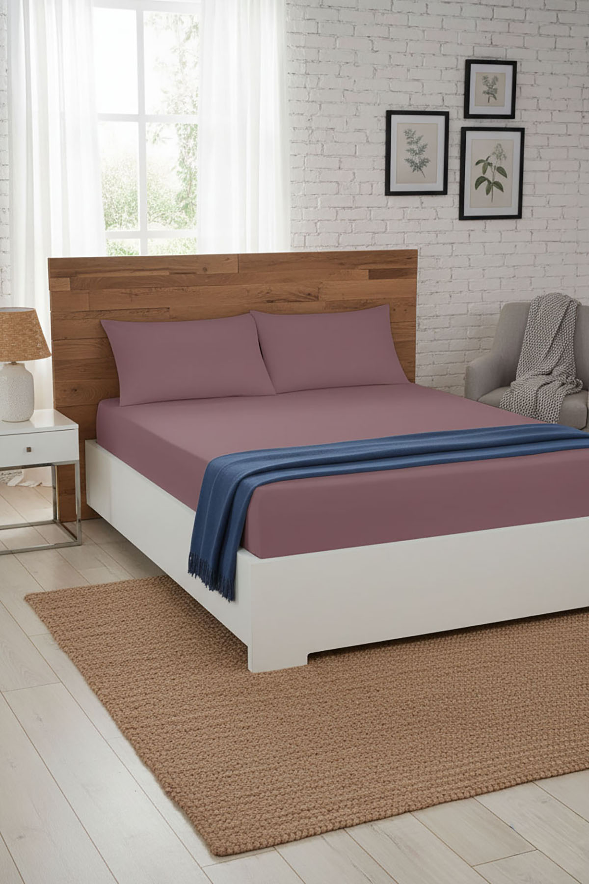 %100 Pamuk Ranforce Premium King Size Lastikli Çarşaf Seti - Gül Kurusu %100 Pamuk Ranforce Premium King Size Lastikli Çarşaf Seti - Gül Kurusu