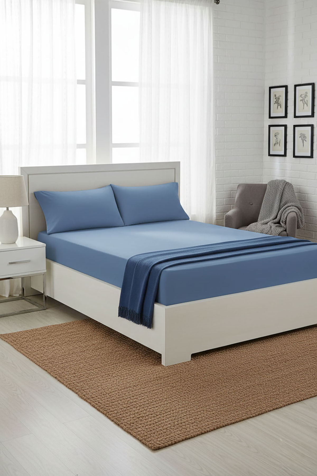 %100 Pamuk Ranforce Premium King Size Lastikli Çarşaf Seti - İndigo %100 Pamuk Ranforce Premium King Size Lastikli Çarşaf Seti - İndigo