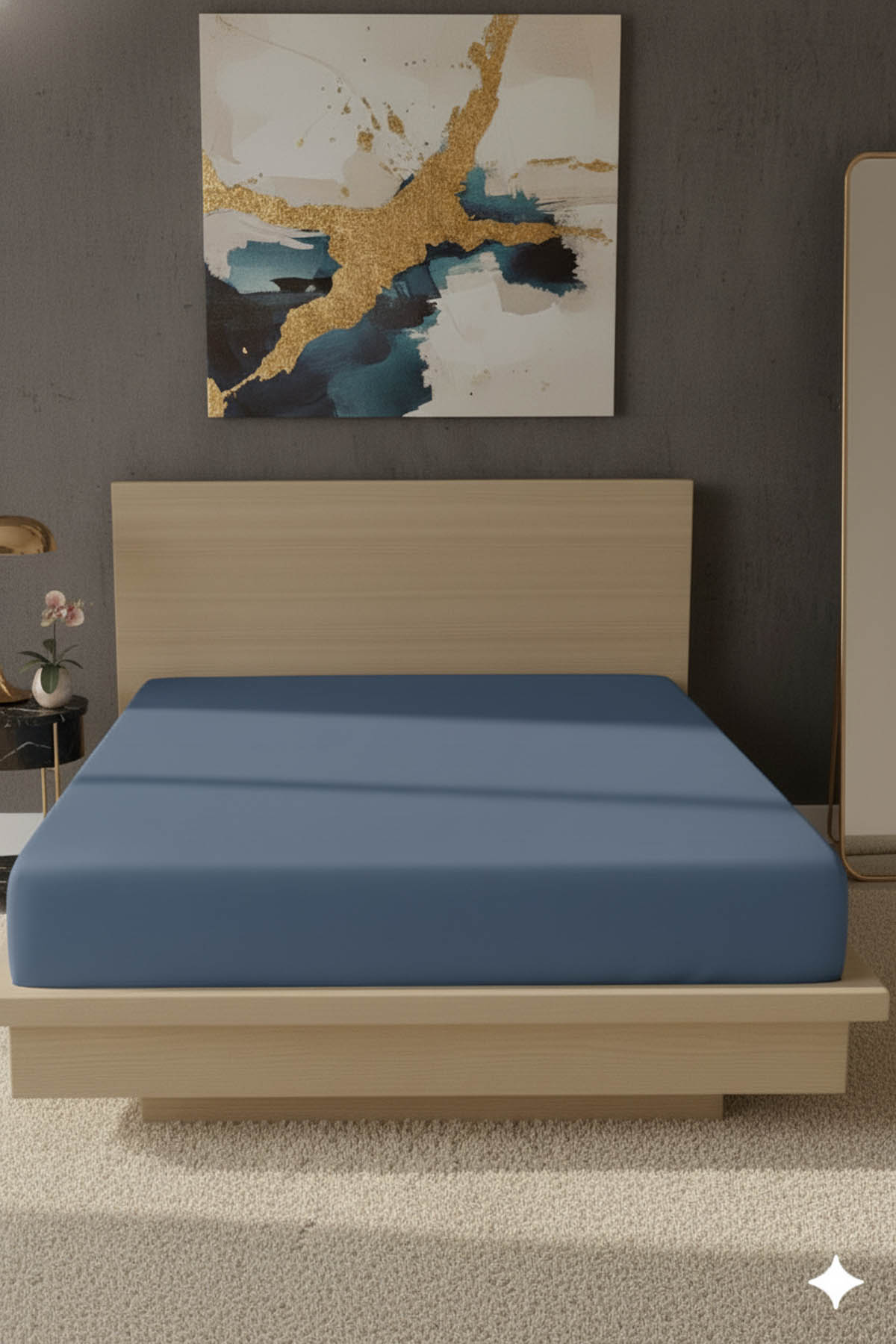 %100 Pamuk Ranforce Premium Tek Kişilik Çarşaf - İndigo