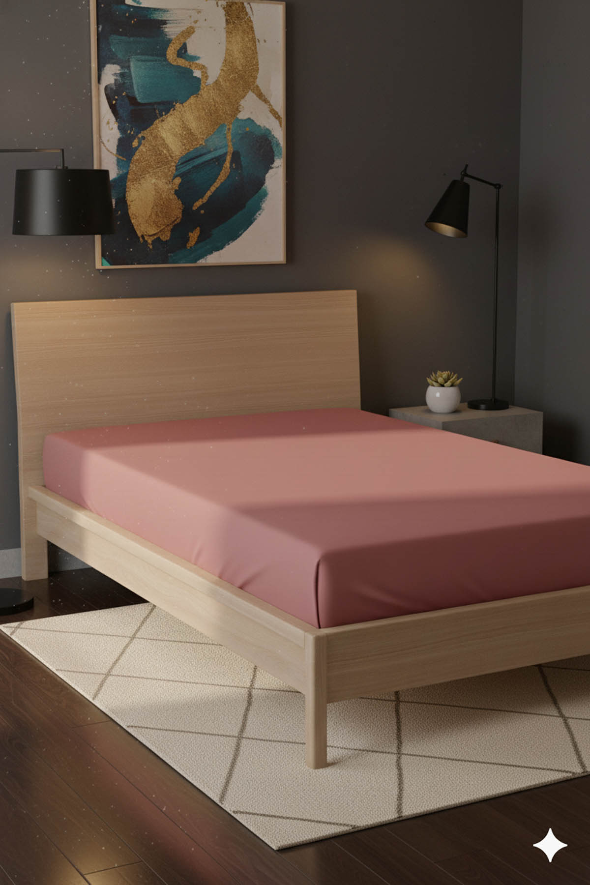 %100 Pamuk Ranforce Premium Tek Kişilik Lastikli Çarşaf - Pudra %100 Pamuk Ranforce Premium Tek Kişilik Lastikli Çarşaf - Pudra