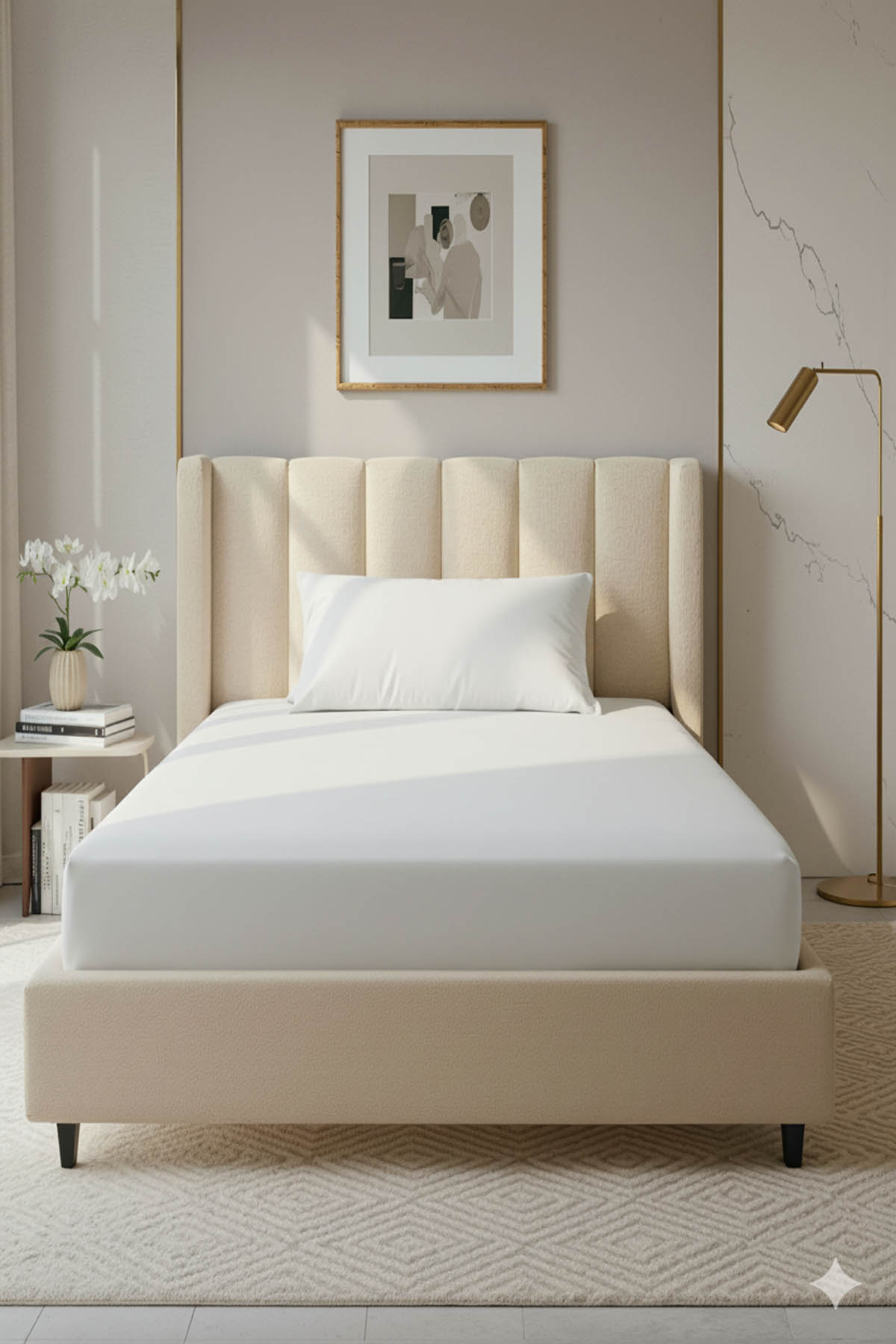 %100 Pamuk Ranforce Premium Tek Kişilik Lastikli Çarşaf Seti - Beyaz