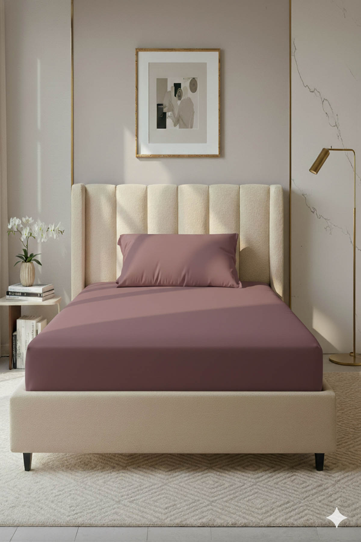 %100 Pamuk Ranforce Premium Tek Kişilik Lastikli Çarşaf Seti - Gül Kurusu