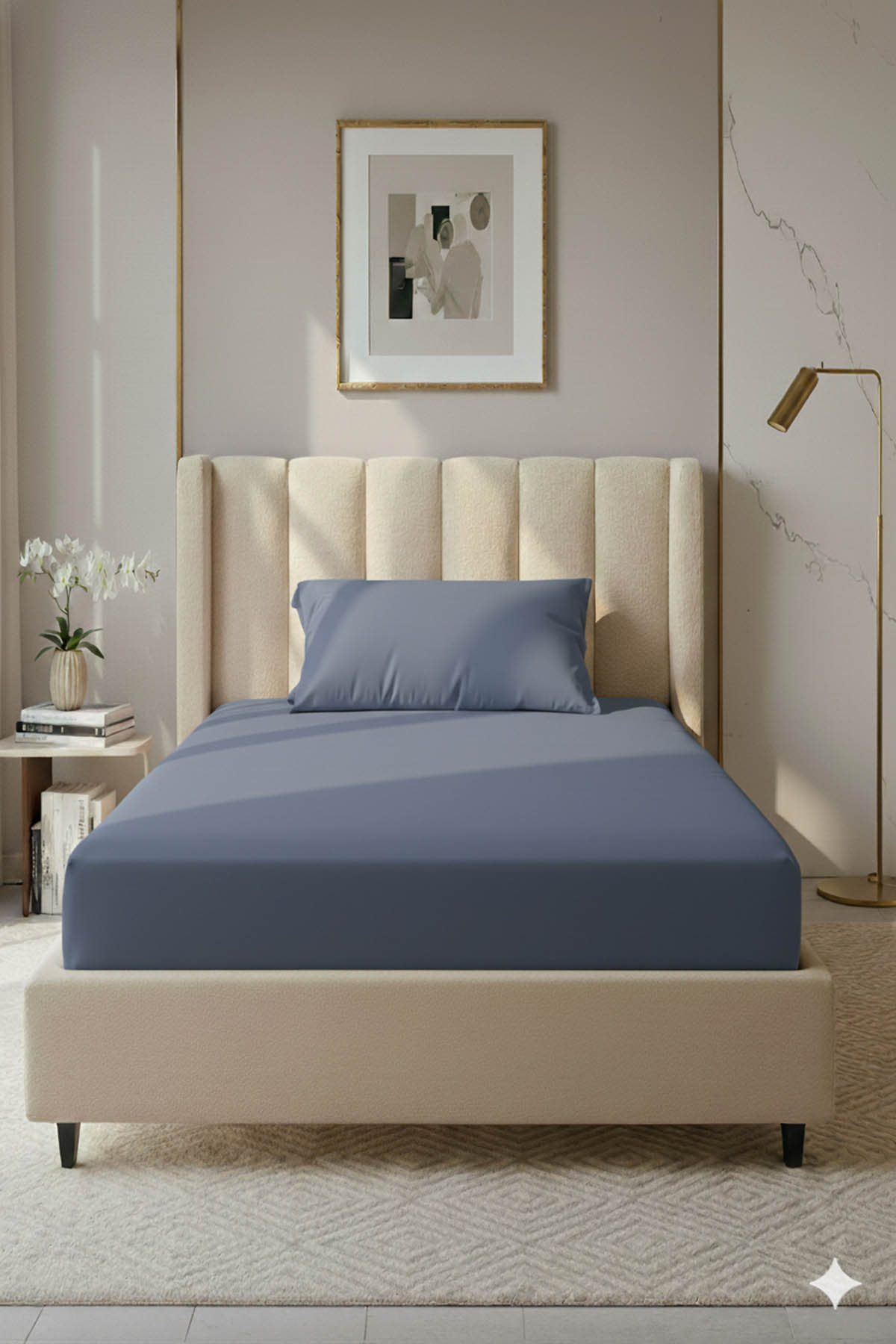 %100 Pamuk Ranforce Premium Tek Kişilik Lastikli Çarşaf Seti - İndigo %100 Pamuk Ranforce Premium Tek Kişilik Lastikli Çarşaf Seti - İndigo