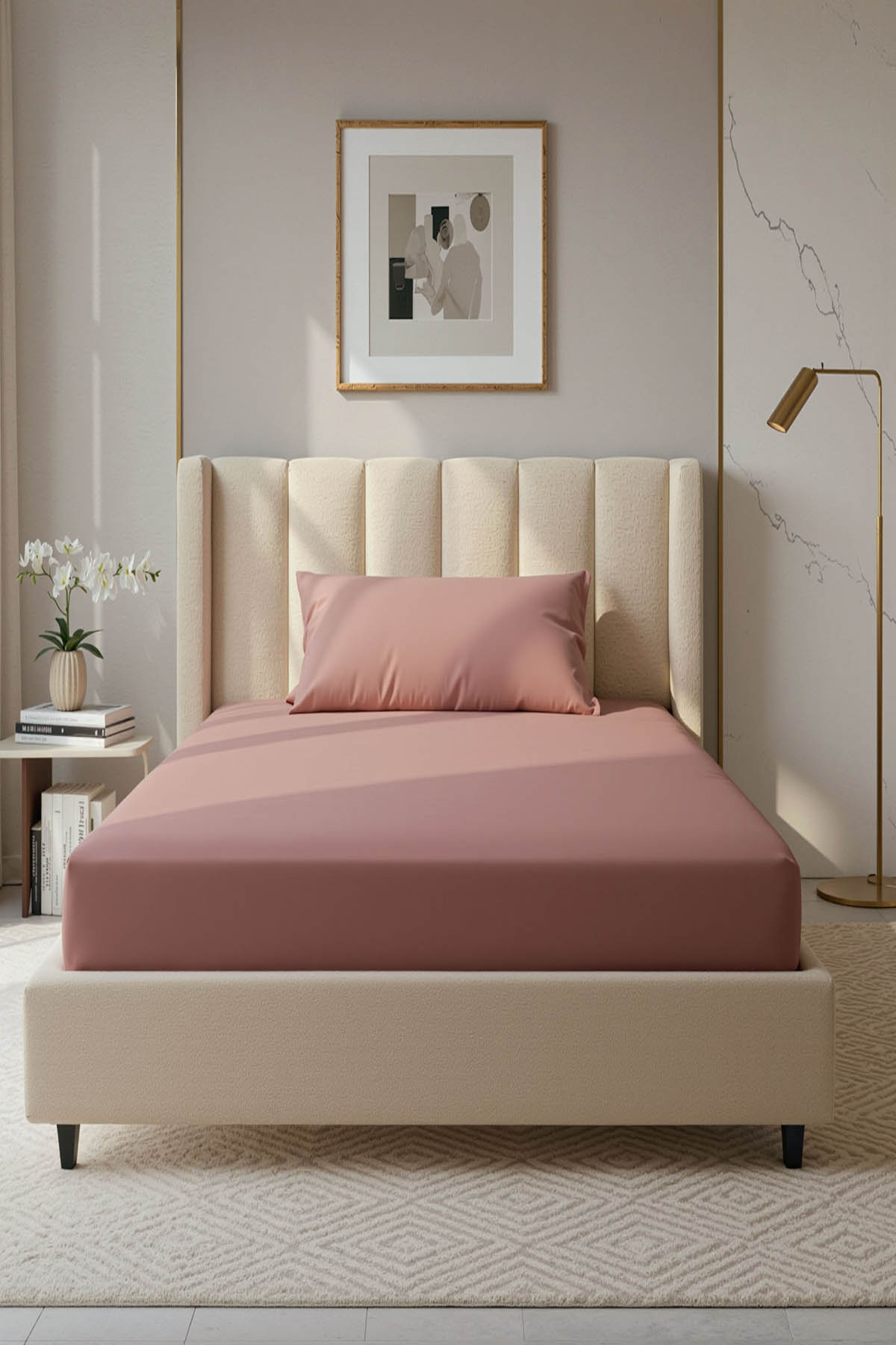 %100 Pamuk Ranforce Premium Tek Kişilik Lastikli Çarşaf Seti - Pudra %100 Pamuk Ranforce Premium Tek Kişilik Lastikli Çarşaf Seti - Pudra