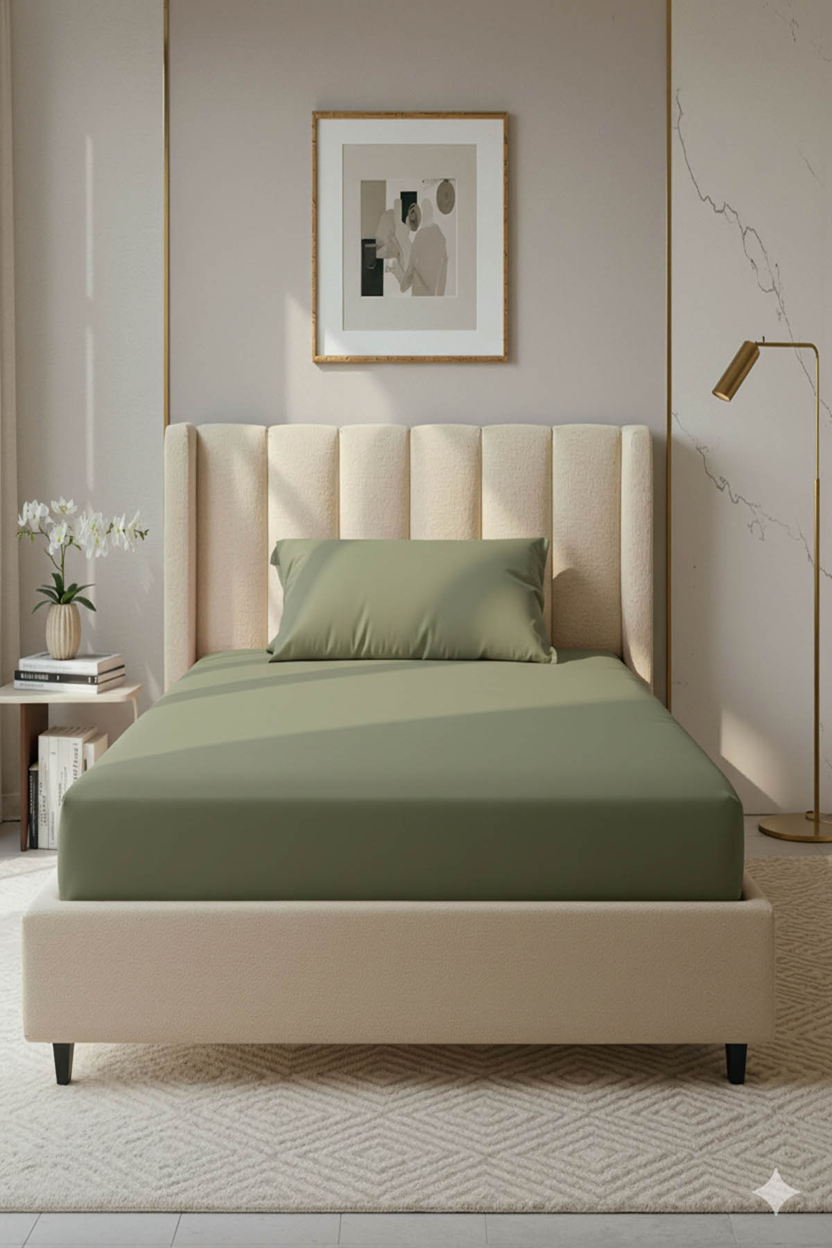 %100 Pamuk Ranforce Premium Tek Kişilik Lastikli Çarşaf Seti - Yeşil