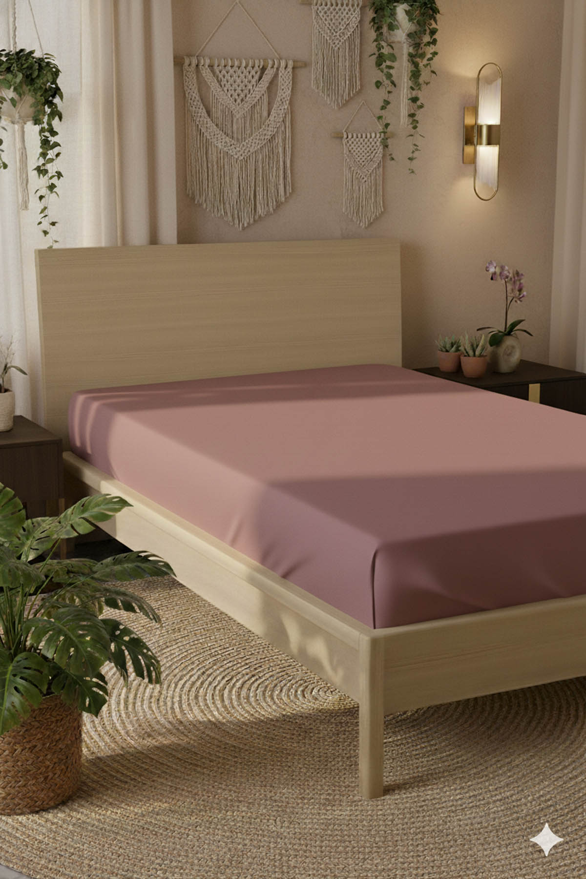 %100 Pamuk Ranforce Premium Tek Kişilik Plus Lastikli Çarşaf - Gül Kurusu