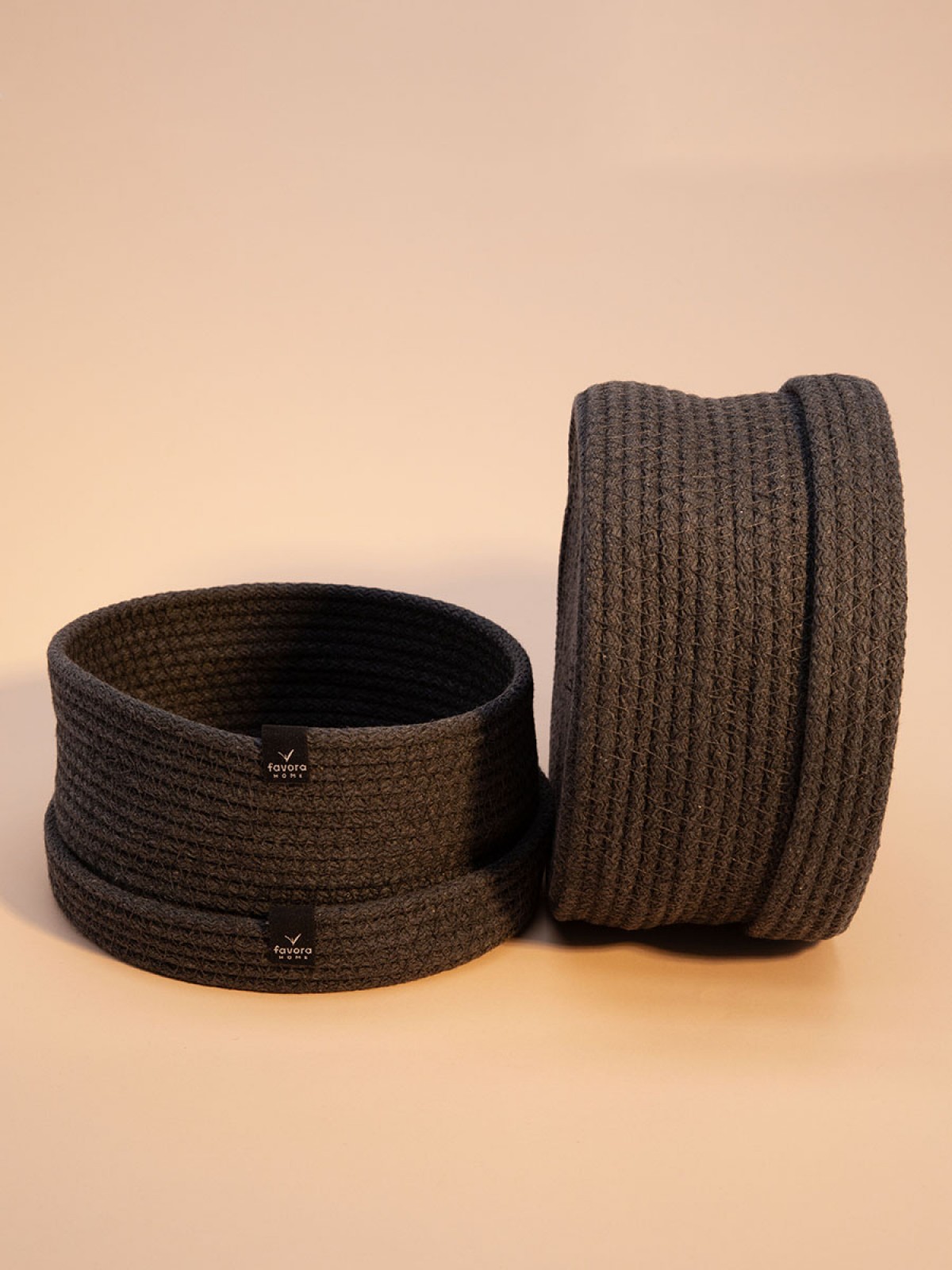 2li Jüt Halat Hasır Kapaklı Dekoratif Sepet - Antrasit 2li Jüt Halat Hasır Kapaklı Dekoratif Sepet - Antrasit