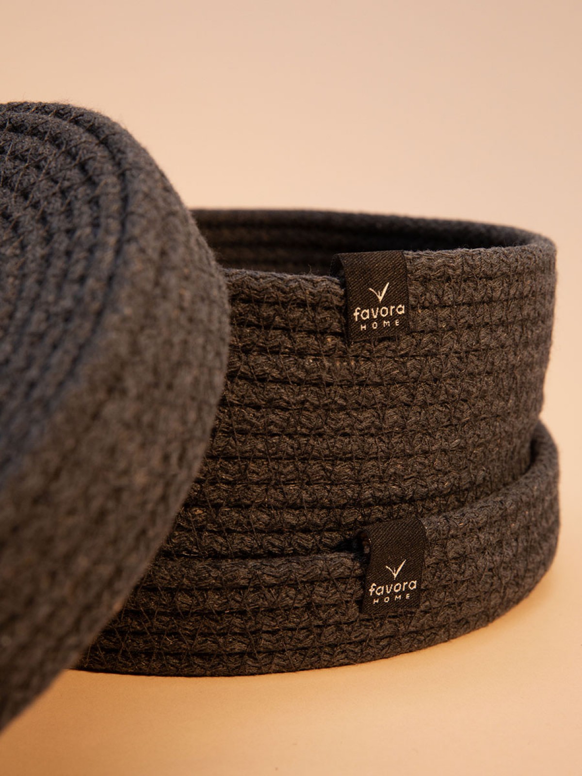 2li Jüt Halat Hasır Kapaklı Dekoratif Sepet - Antrasit 2li Jüt Halat Hasır Kapaklı Dekoratif Sepet - Antrasit