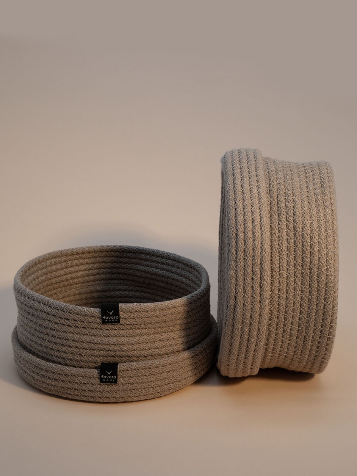2li Jüt Halat Hasır Kapaklı Dekoratif Sepet - Bej 2li Jüt Halat Hasır Kapaklı Dekoratif Sepet - Bej