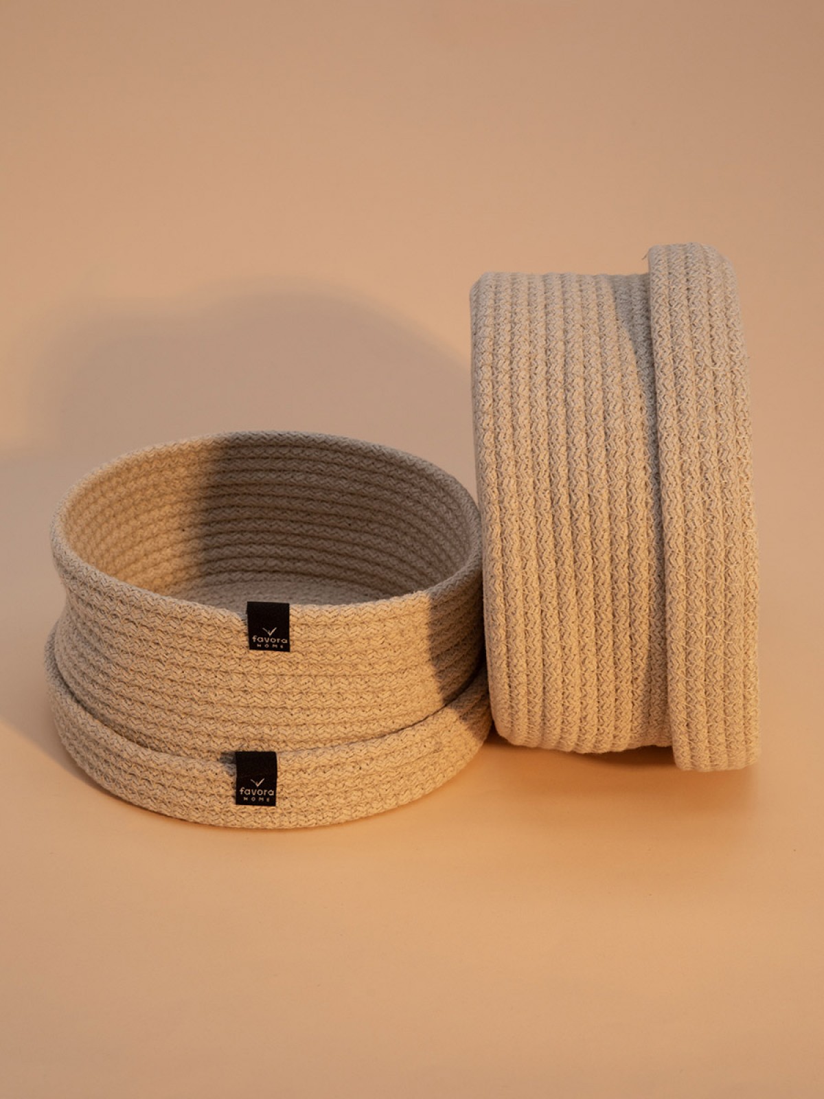 2li Jüt Halat Hasır Kapaklı Dekoratif Sepet - Krem 2li Jüt Halat Hasır Kapaklı Dekoratif Sepet - Krem