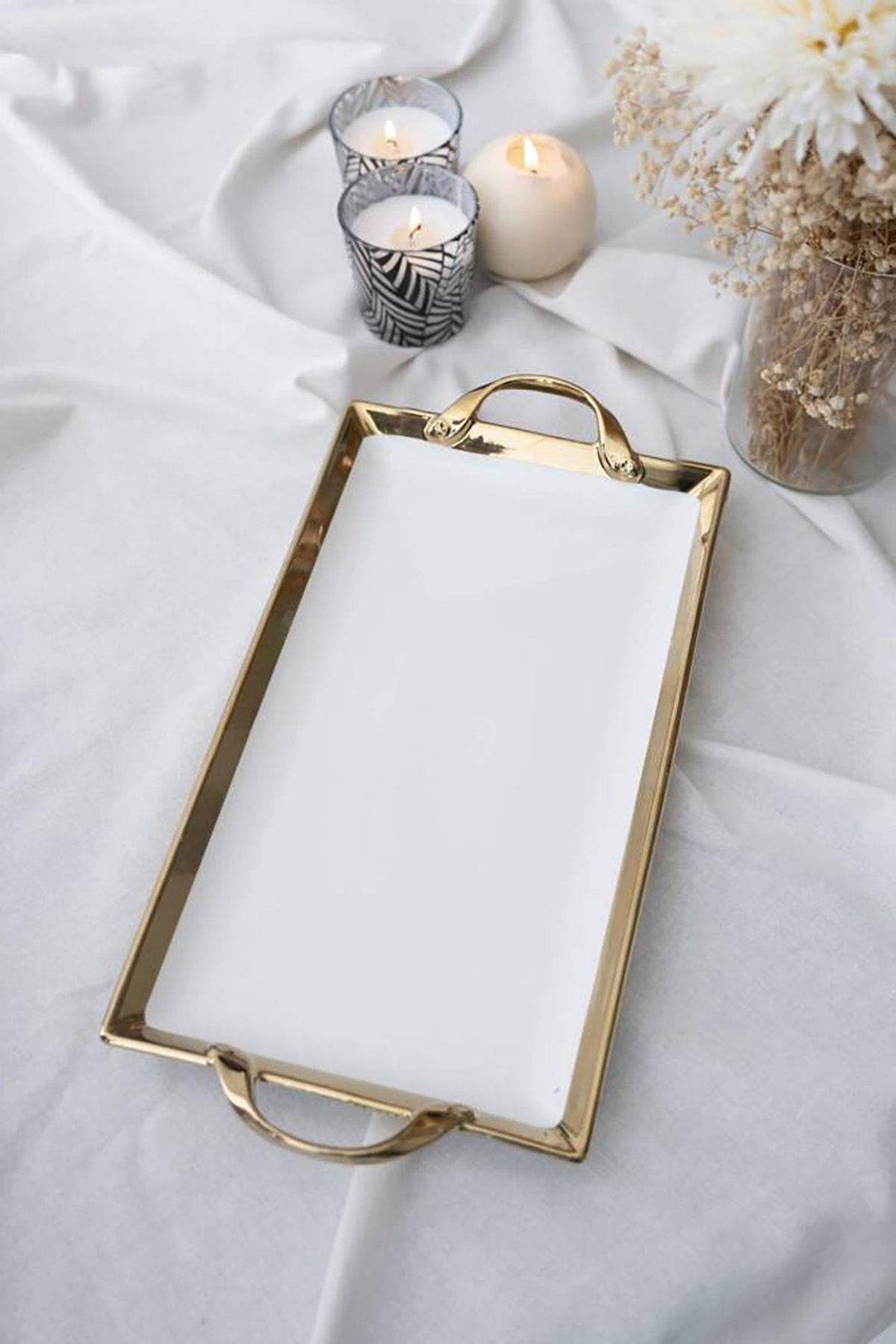 Acar Arwen Dikdörtgen Gold Sunum Tepsi - 40.5 cm - Gold DX-05827