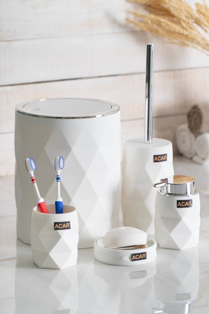 Acar Astoria Baklava Desen 5 Parça Banyo Seti - Beyaz AKR-06468