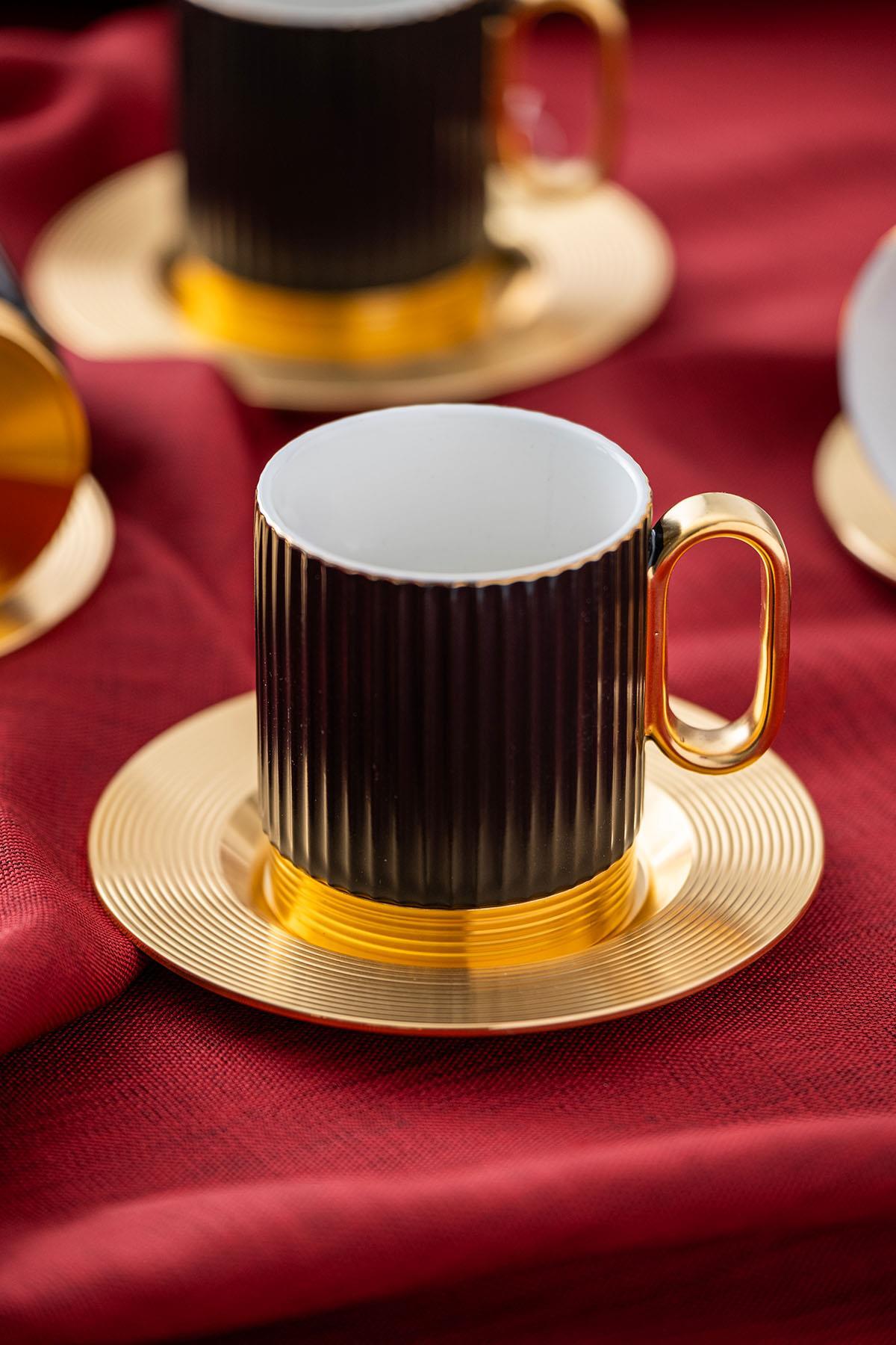 Acar Aurora 6 Kişilik Porselen Kahve Fincanı Takımı - 90 ml - Siyah KOH-05012