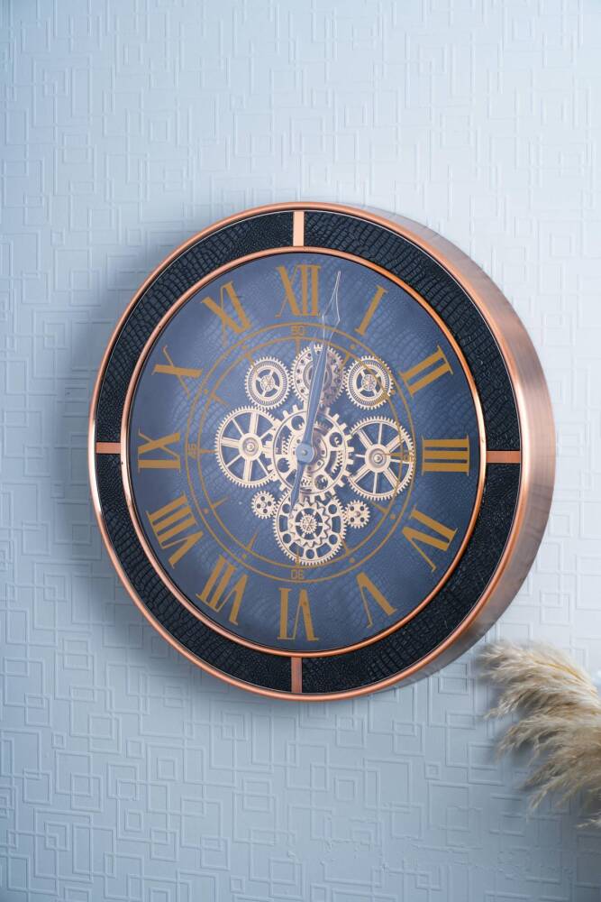 Acar Dekoratif Çarklı Duvar Saati - 59 cm - Kahverengi JOY-07430