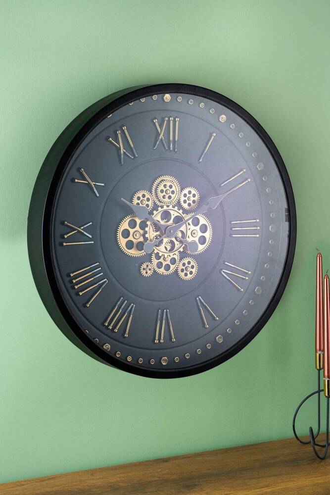 Acar Dekoratif Çarklı Duvar Saati - 60 cm Siyah JOY-07442 Acar Dekoratif Çarklı Duvar Saati - 60 cm Siyah JOY-07442