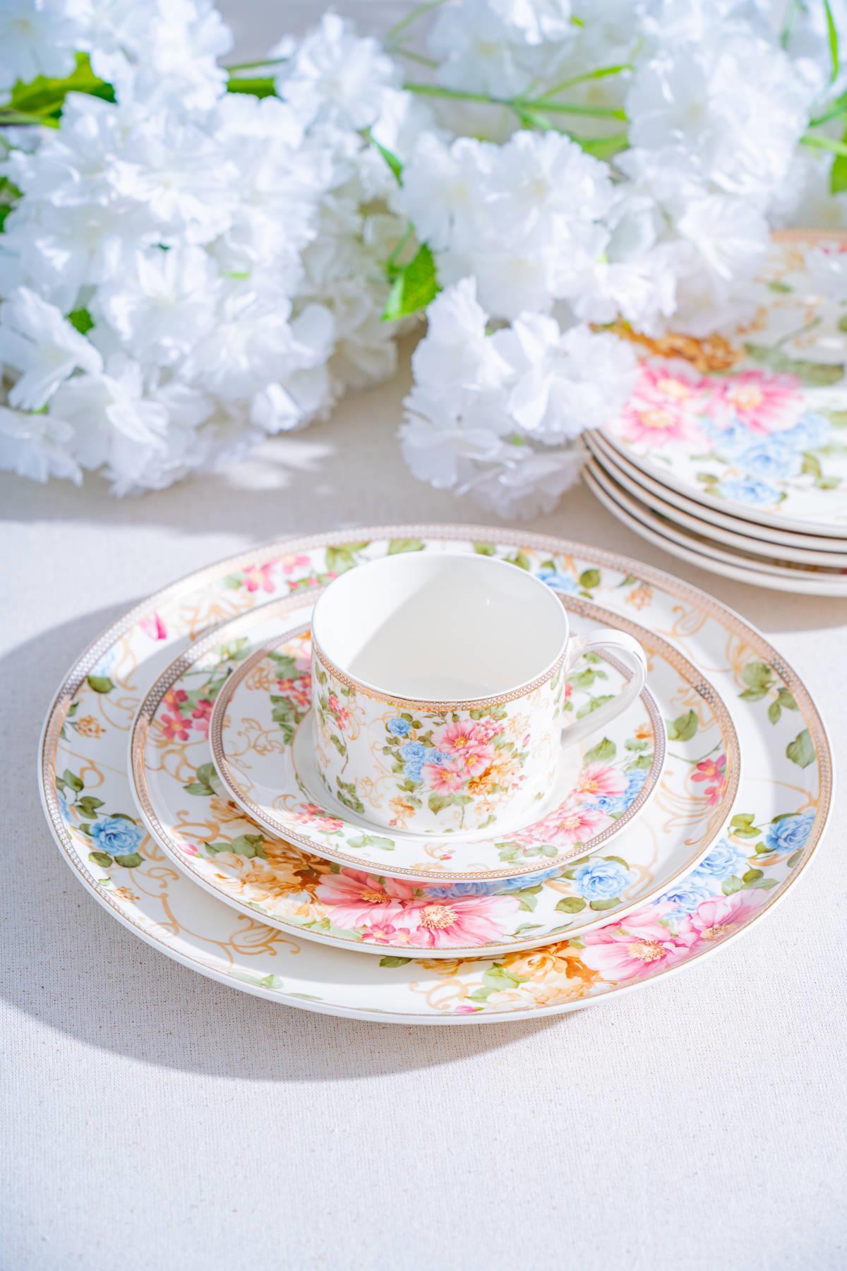 Acar Freya Porselen 6 Kişilik 19 Parça Pasta Seti NCY-07078