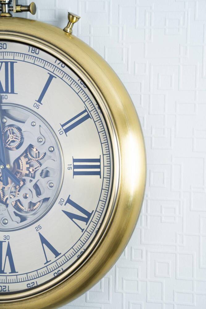 Acar Gold Detaylı Dekoratif Çarklı Duvar Saati - 52 cm Gold JOY-07432