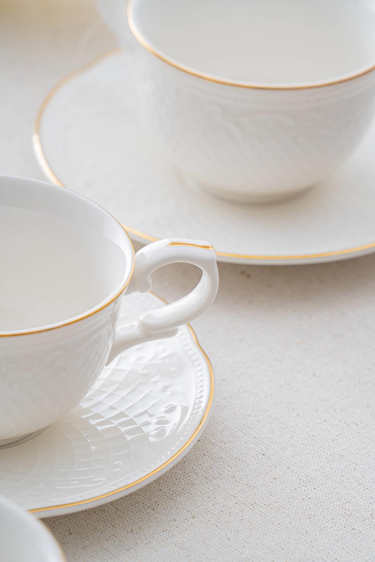 Acar Hamilton 6 Kişilik Silver Çay Fincanı Takımı - 210 ml - Beyaz - Gold PORWM-06189