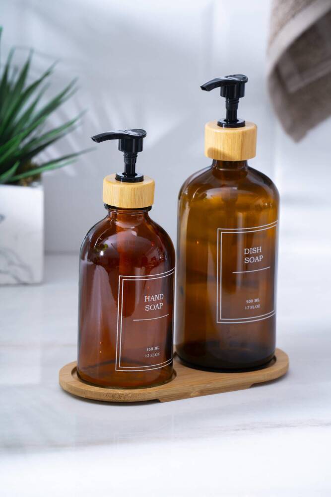 Acar Louvre Bambu Standlı 2'li Sıvı Sabunluk - 500/300 ml HNR-07623