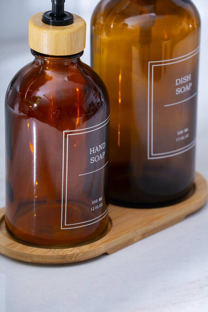 Acar Louvre Bambu Standlı 2'li Sıvı Sabunluk - 500/300 ml HNR-07623
