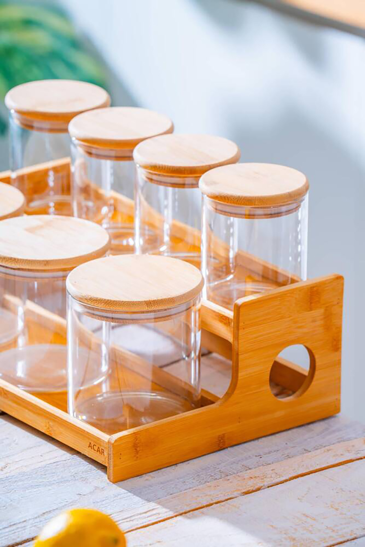 Acar Malibu Bambu Basamak Standlı 7 li Borosilikat Cam Baharatlık Seti LND-07588 Acar Malibu Bambu Basamak Standlı 7 li Borosilikat Cam Baharatlık Seti LND-07588