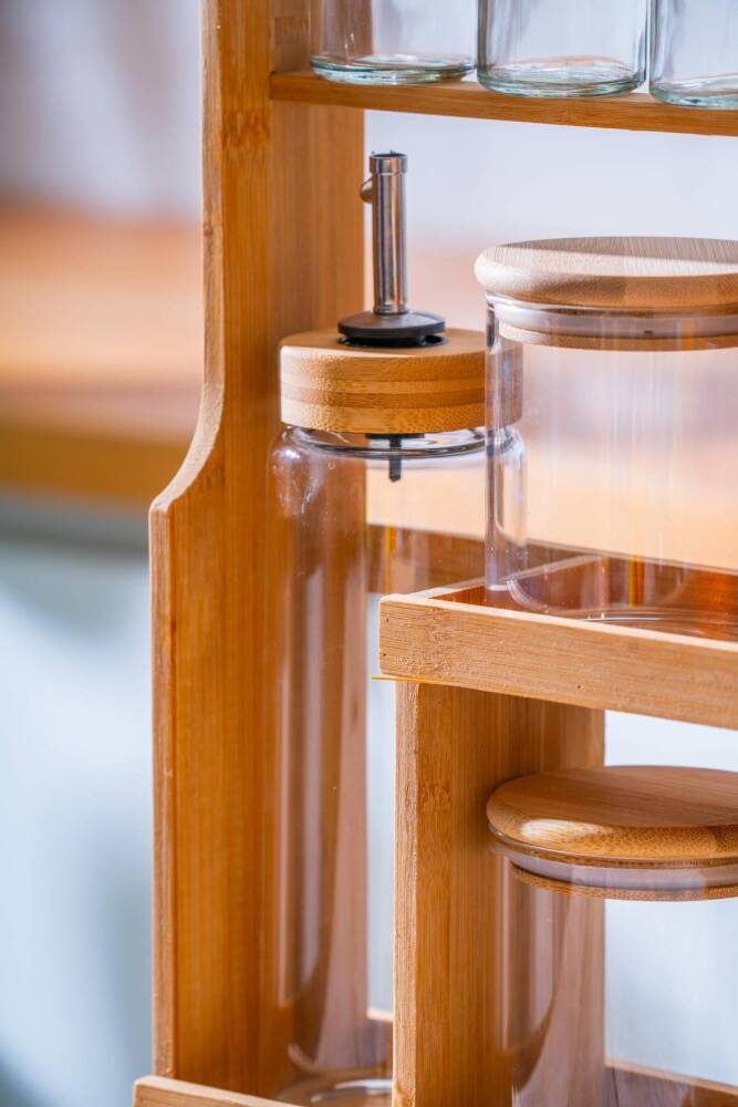 Acar Malibu Bambu Standlı 12 li Borosilikat Cam Baharatlık Seti LND-07589