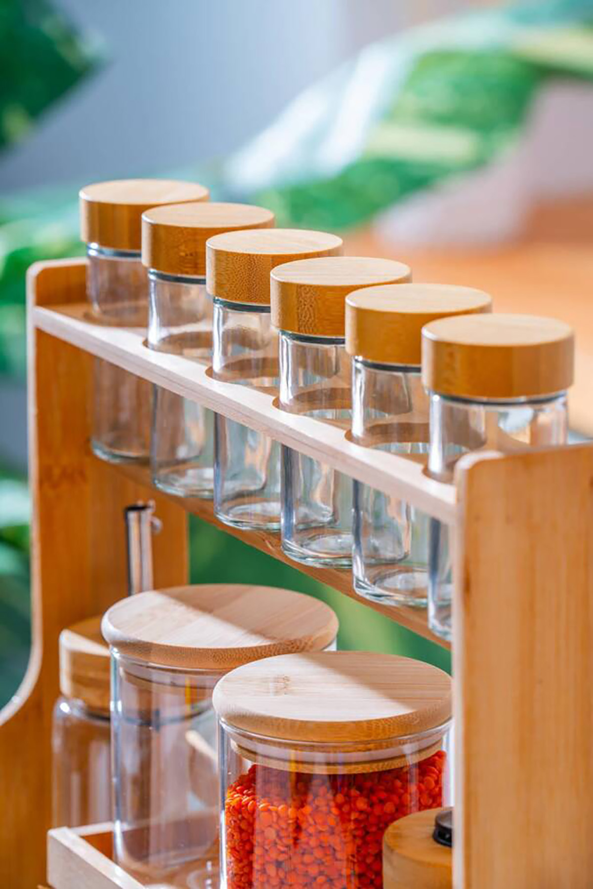 Acar Malibu Bambu Standlı 12 li Borosilikat Cam Baharatlık Seti LND-07589