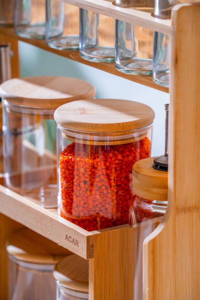 Acar Malibu Bambu Standlı 12 li Borosilikat Cam Baharatlık Seti LND-07589