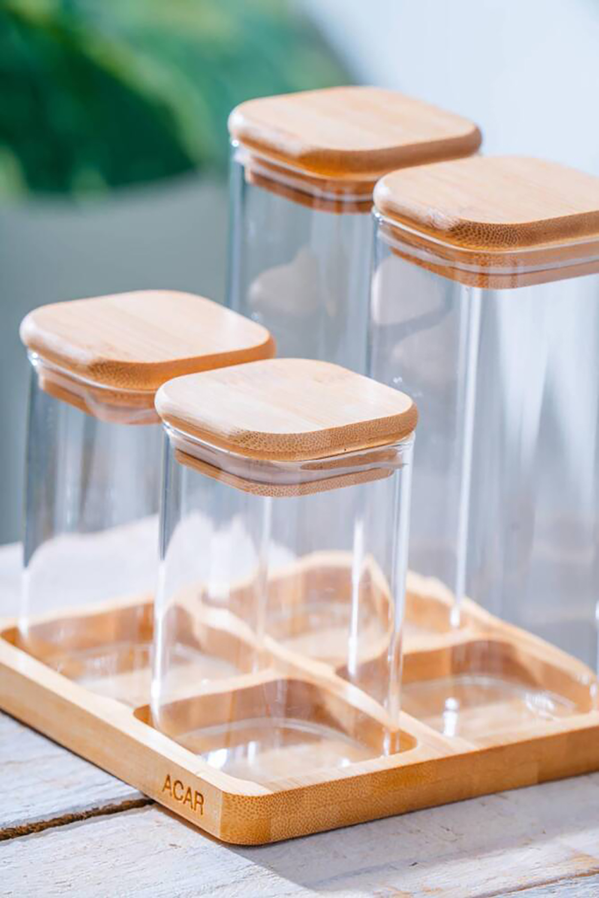 Acar Malibu Bambu Standlı 4 lü Cam Baharatlık Seti LND-07561