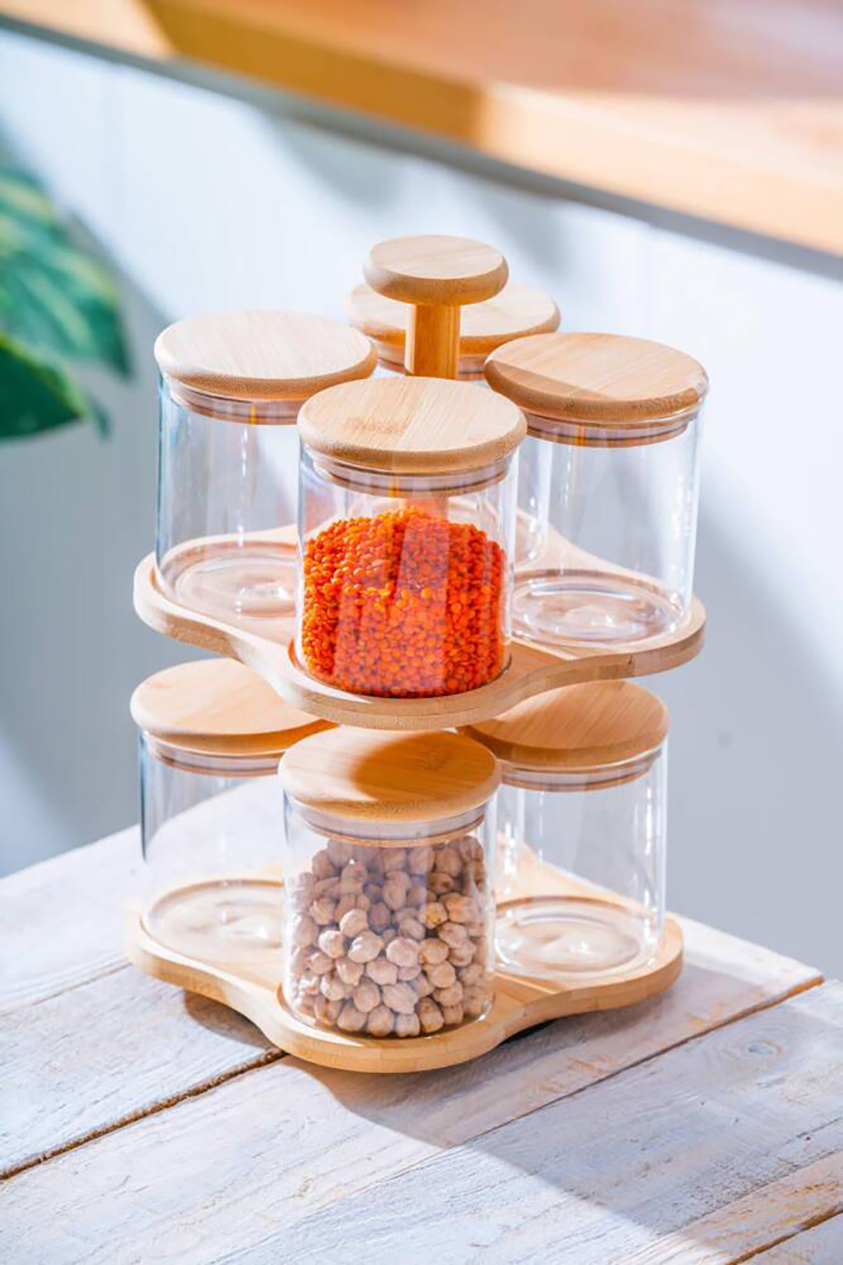 Acar Malibu Bambu Standlı 8 li Borosilikat Cam Baharatlık Seti LND-07586