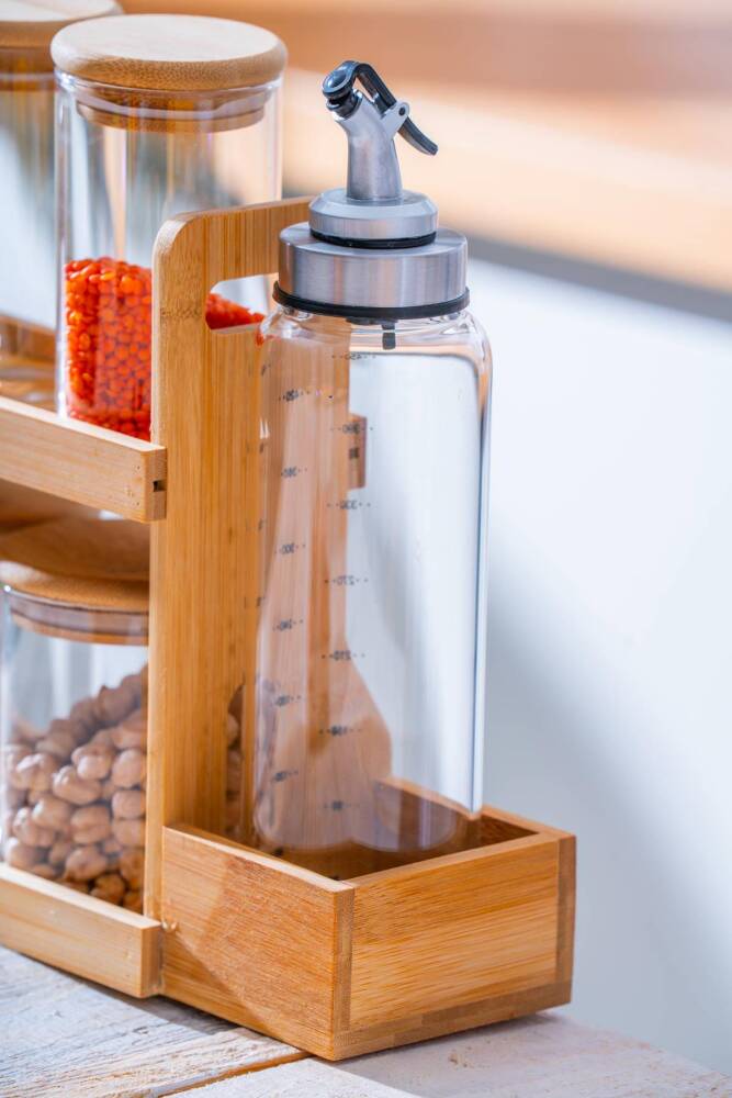 Acar Malibu Bambu Standlı 9 lu Boroslikat Cam Baharatlık Seti LND-07578