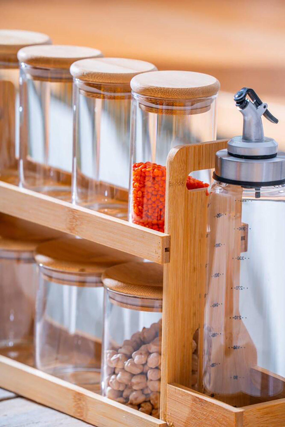 Acar Malibu Bambu Standlı 9 lu Boroslikat Cam Baharatlık Seti LND-07578