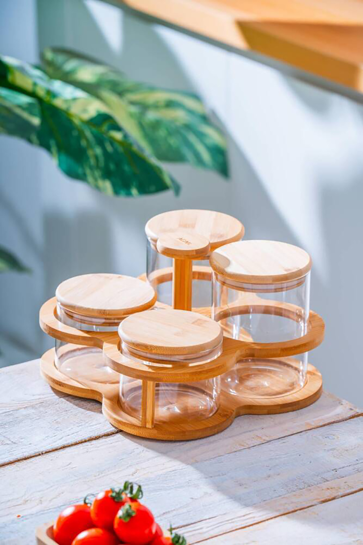 Acar Malibu Bambu Standlı Oval 4 lü Cam Baharatlık Seti LND-07559