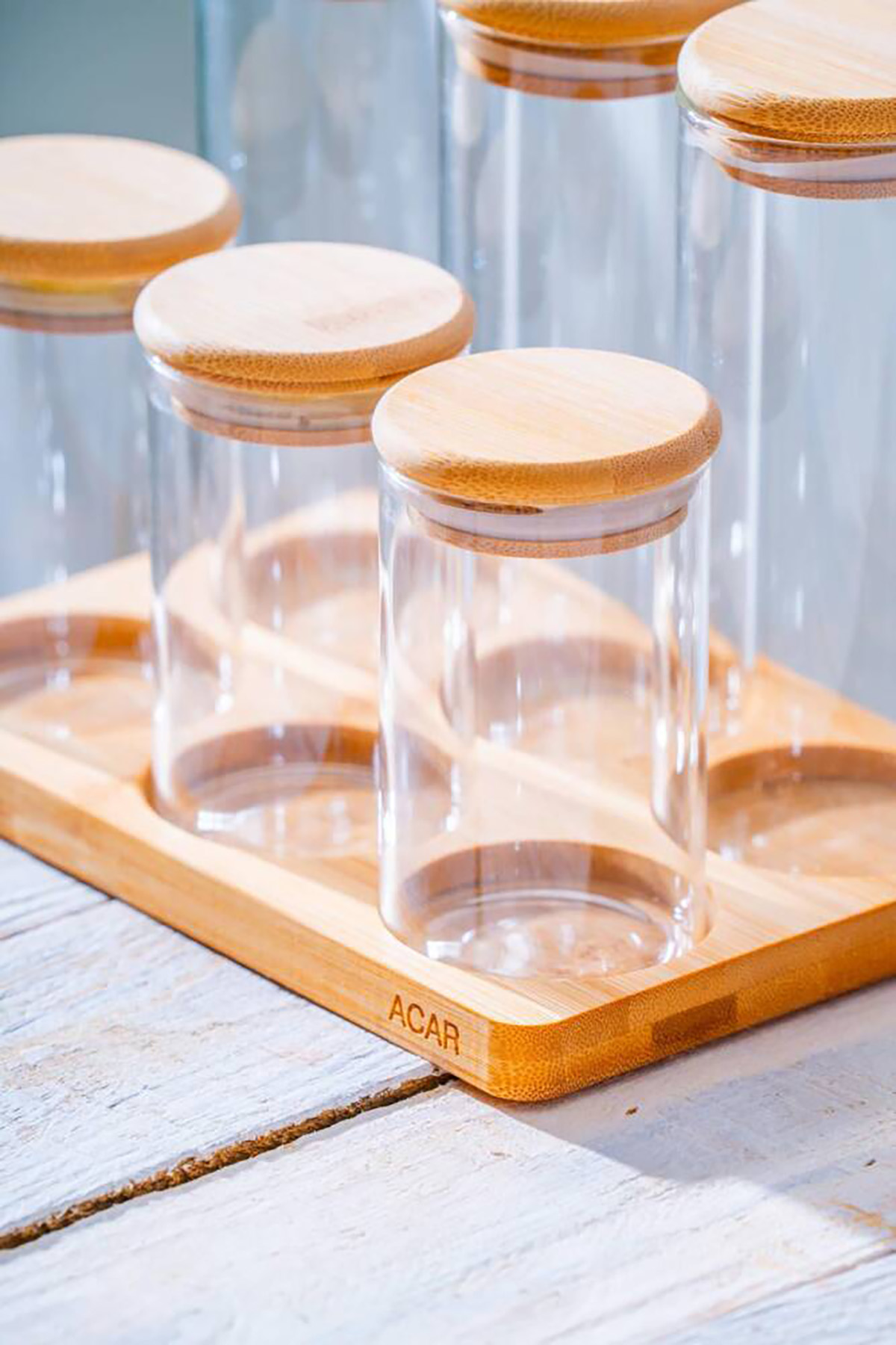 Acar Malibu Bambu Standlı Yuvarlak 6 lı Cam Baharatlık Seti LND-07562